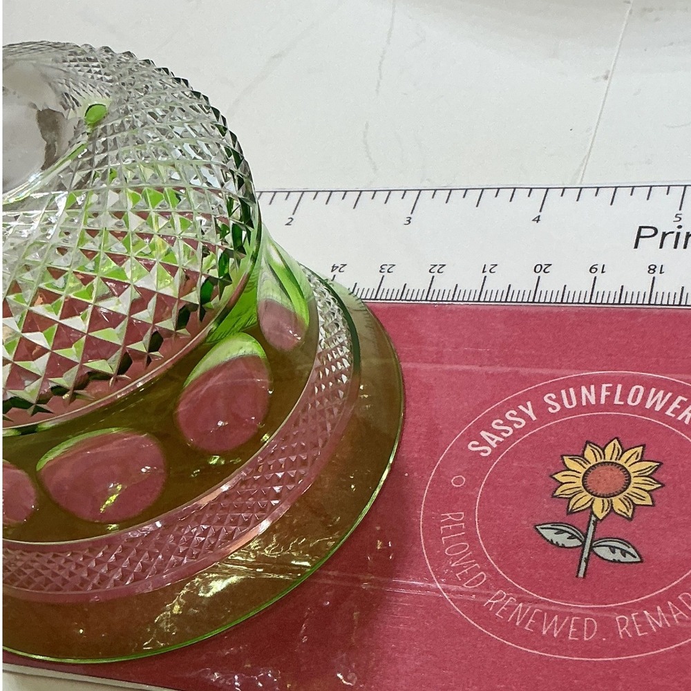 Vintage Green Cut to Clear Crystal Wine Hock Tall Stem Faceted Glassware - Picture 9 of 9